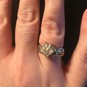 Silver and gold white sapphire ring